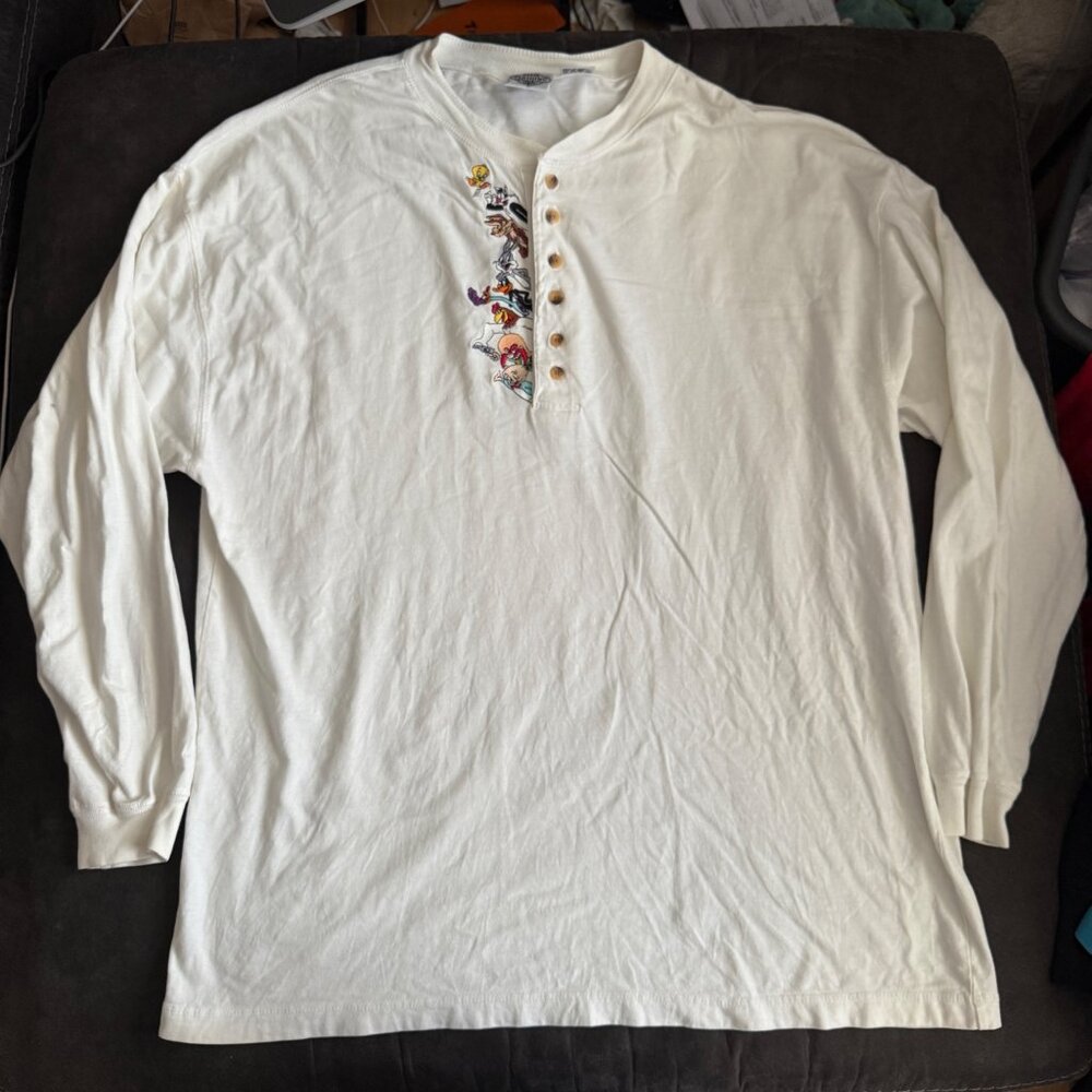Vintage Looney Tunes Cartoon Character Henley Long Sleeve Shirt XL